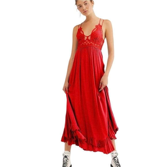 Free People “Adella” Maxi Slip Dress red Size Medium - Picture 1 of 9